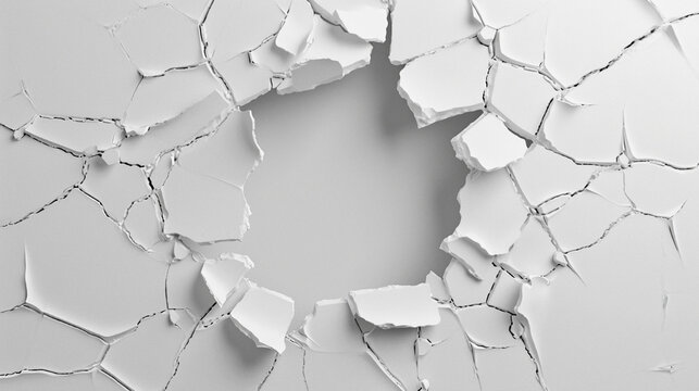 hole in damaged wall with cracks illustration, concept of breach