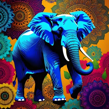closeup photo illustration of a majestic elephant on a colorful background =AI generated illustration