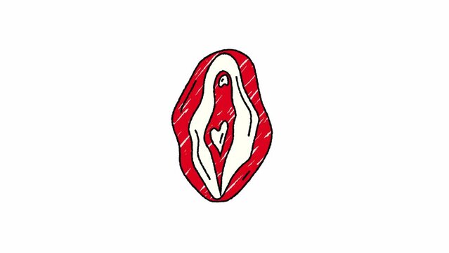 Beauty female vulva. Video hand drawn animation design element. Alpha channel transparency	