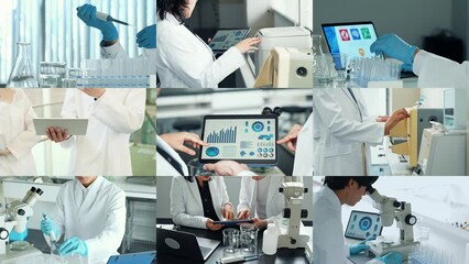 Collage movie of various scientific scenes. Enlarge, Shrink transition.