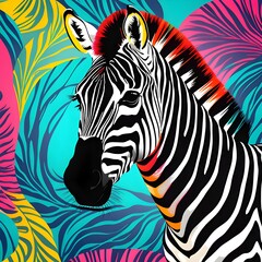 a colorful photo illustration of a zebra =AI generated illustration