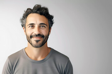 Fototapeta premium Beautiful mid age man on clean background. Generative ai design.