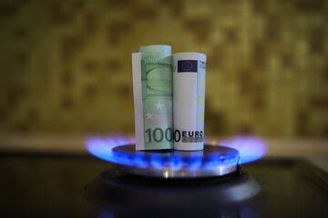 The cost of gas, the euro crisis. 100 euros on a gas burner. Sanctions on Russian gas