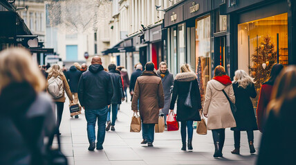 Shopping street outlet with a crowed people , - obrazy, fototapety, plakaty