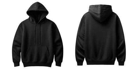 Black hoodie isolated background. Transparent PNG
