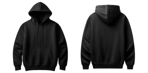 Black hoodie isolated background. Transparent PNG