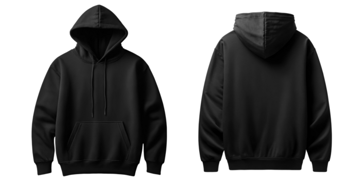 Black hoodie isolated background. Transparent PNG