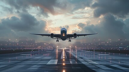Airplane taking off from the airport - obrazy, fototapety, plakaty