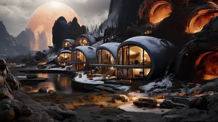 Fotobehang SF houses on a remote alien planet © Xalanx