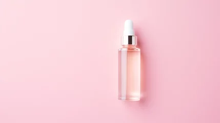 Foto op Plexiglas Cosmetic serum on pink background top view. Space © Anas