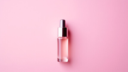 Cosmetic serum on pink background top view. Space - obrazy, fototapety, plakaty