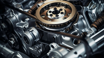 gears replacement of the timing belt in the engine, abstract background texture of the mechanism of the car engine fictional graphics