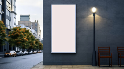 Blank vertical poster on the wall in the city. - obrazy, fototapety, plakaty