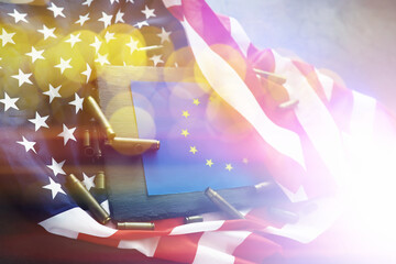 Abstract background with American flag on a gray background. Militaristic background USA and...