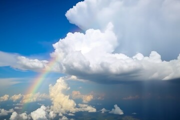 blue sky with clouds and rainbow