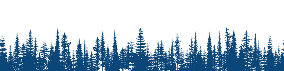 Coniferous forest, seamless border, isolated on white background	
