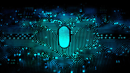 fingerprint detector, sensor pattern of papillary lines on a computer chip, fictional graphics - obrazy, fototapety, plakaty