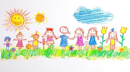 Obraz na płótnie Canvas Generative AI, Pencil drawn art by child, naive kids illustration on white background