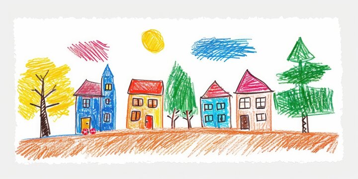 Generative AI, Pencil drawn art by child, naive kids illustration on white background