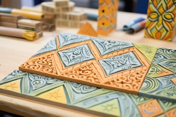 handmade clay tiles with embossed patterns