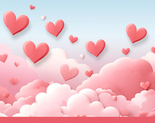 Beautiful and Romantic illustration of red and pink hearts of love background with copysapce