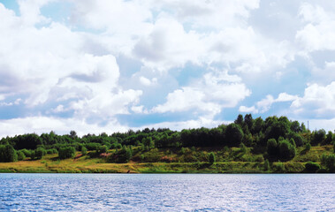 Water surface. The texture of the water. Waves on the lake in windy weather.