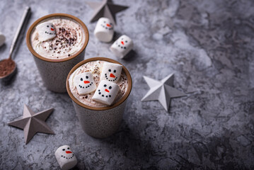 Hot chocolate with snowman marshmallow