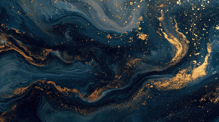 Abstract dark blue background with golden splash as wallpaper illustration - obrazy, fototapety, plakaty