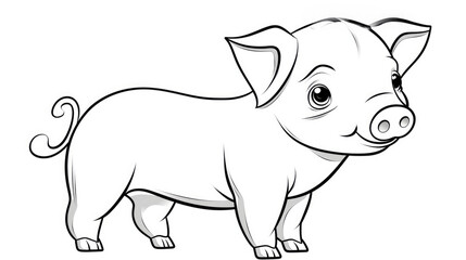 Drawing for children's coloring book cute pig. Illustration winter line on white background