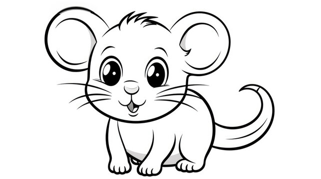 Drawing for children's coloring book cute mouse. Illustration winter line on white background