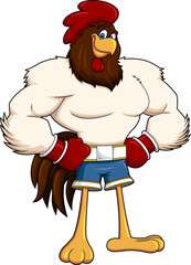 Brave Rooster Cartoon Character Ready To Fight. Vector Hand Drawn Illustration Isolated On Transparent Background