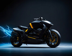 New modern electric motorbike on dark background