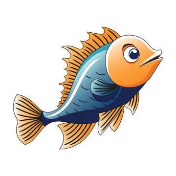 Vector drawing of fish, cartoon illustration isolated on white background