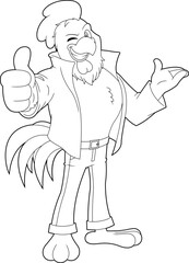 Obraz premium Outlined Cute Chicken Rooster Cartoon Character Winking And Giving The Thumbs Up. Vector Hand Drawn Illustration Isolated On Transparent Background