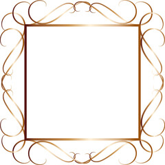 Golden decorative round frame vintage style illustration on transparent background.
