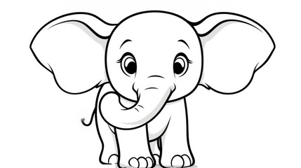 Fototapeta premium Drawing for children's coloring book cute elephant. Illustration winter line on white background