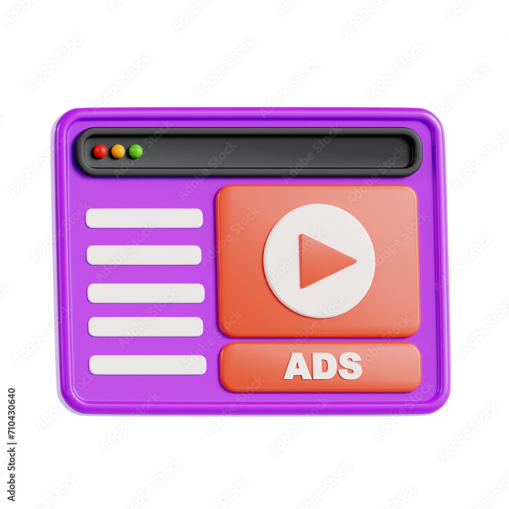 Poster 3d video ads model visual content for marketing. 3d illustration, 3d element, 3d rendering. 3d visua