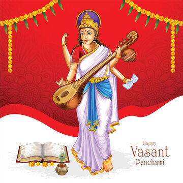 Illustration of goddess saraswati for vasant panchami puja background