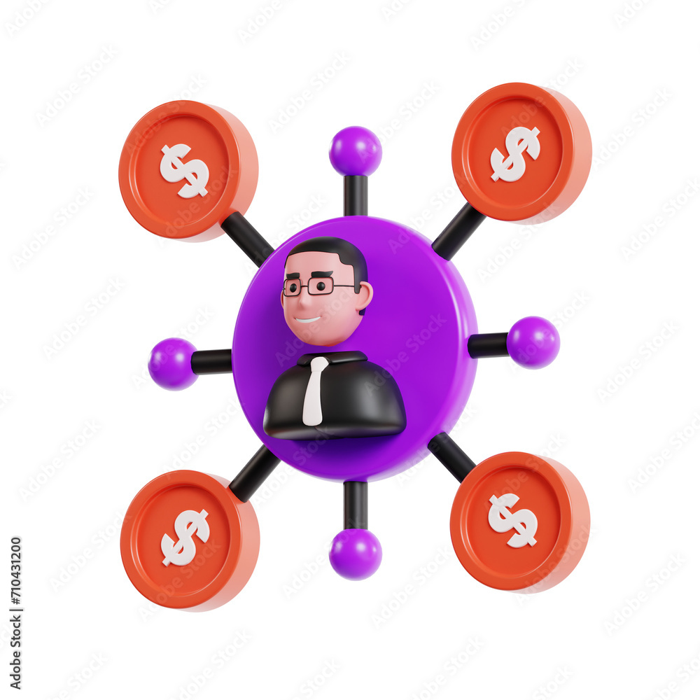Poster 3d affiliate marketing model maximizing earnings and conversions. 3d illustration, 3d element, 3d re