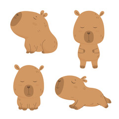 Cute cartoon capybara characters set