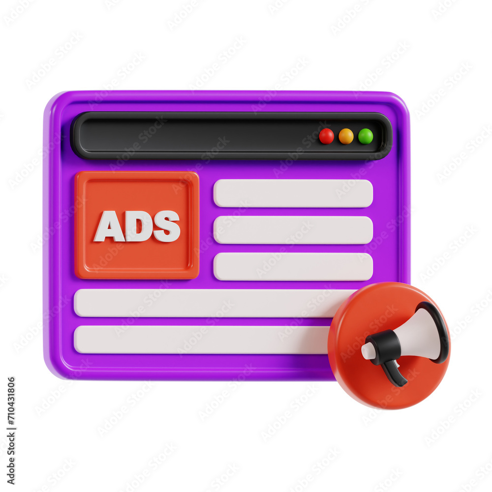 Poster 3d native ads model effective integration into content streams. 3d illustration, 3d element, 3d rend
