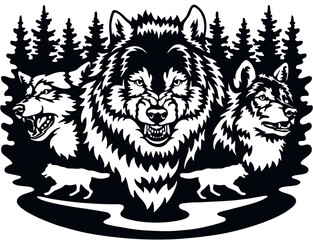 Wolf, Wolf Pack - Wildlife Stencils - Wolf Silhouette, Wildlife clipart isolated on white