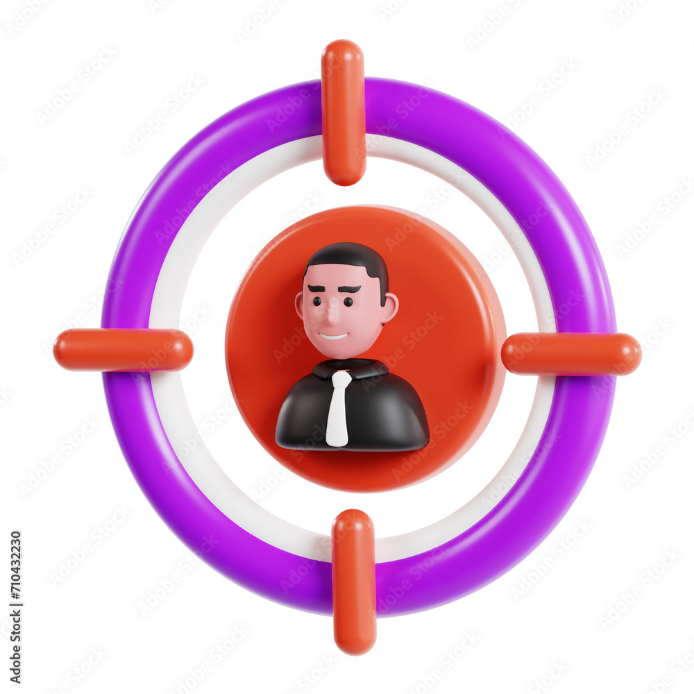 Poster 3d user target model building connections with audience. 3d illustration, 3d element, 3d rendering. 