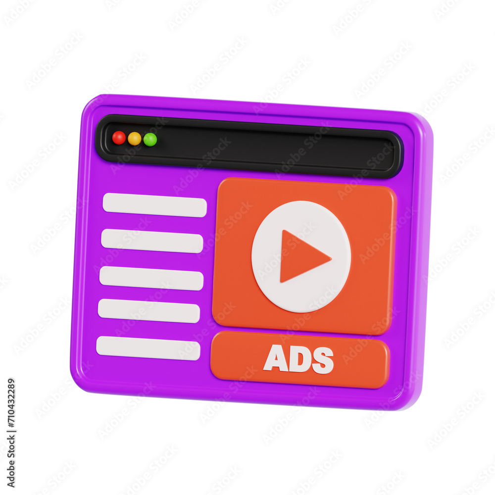Poster 3d video ads model visual content for marketing. 3d illustration, 3d element, 3d rendering. 3d visua