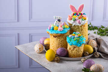 Traditional Easter cake kulich with icing