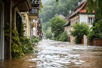 Fototapeta na wymiar Flooding in the streets of a town