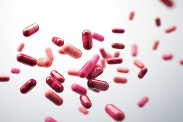 Falling Pills on White Background with Selective Focus