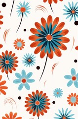 Fototapeta na wymiar an orange and blue flower pattern. a colorful floral pattern made with circles and flowers. abstract design with a blue color and orange