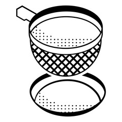 Stainless Steel Flour Sieve isometric concept, Wheat mesh filter Hand drawn vector, Bakery and Baker drawings, food preparation and Kitchen Utensil Sketch Culinary Doodle stock illustration