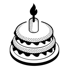 Two layers Birthday Cake isometric concept, Double Story Wedding Dessert with Candle Hand drawn vector, Bakery and Baker drawings, food preparation and Kitchen Utensil Sketch Culinary Doodle stock